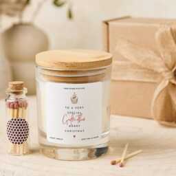 Christmas Gift For Godmother Vegan Soy Wax Candle With Bamboo Lid Free Package Mini Matches Jar