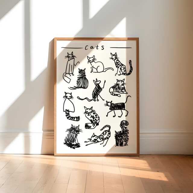 Cat Black & White Art Print/Animal Wall Drawing Lover Gift - image 1