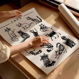Cat Black & White Art Print/Animal Wall Drawing Lover Gift - thumbnail 2