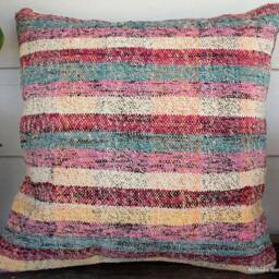50cm Vintage Kilim Cushion Cover Handwoven - Goat Hair/Wool/Linen Striped Multicoloured Pink Purple - thumbnail 2