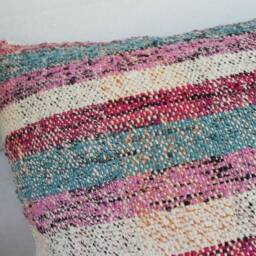 50cm Vintage Kilim Cushion Cover Handwoven - Goat Hair/Wool/Linen Striped Multicoloured Pink Purple - thumbnail 3