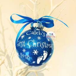 Personalised Baby's First Christmas Bauble Ornament, Keepsake For New Baby, Baby Feet Design - thumbnail 4