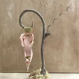 Enchanted Fairy Forest Paper Shoe Sculpture On Rustic Ornament Stand, Fairycore , Magical Fairytale Art Garden Home Decor - thumbnail 2