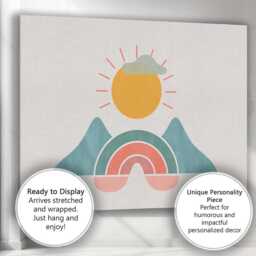 Minimalist Retro Sun Rainbow Mountain Boho Landscape Canvas Wall Art Print Decor Picture Ready To Hang - thumbnail 3