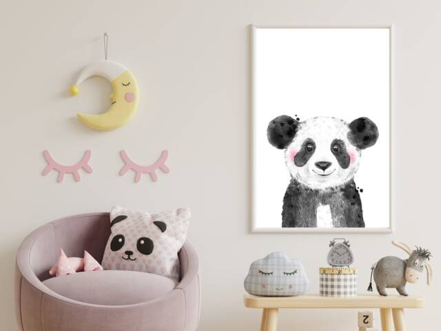Panda Cute Wall Print - Children's Nursery Playroom Decor Gift Bespoke A5 A4 A3 Framed - image 1