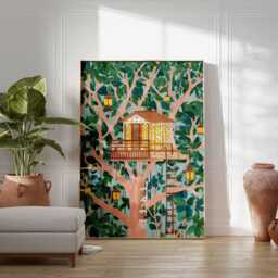 Tree House Poster, Forest Wall Art Print, Adventure Decor, Kids Room Gift, Nature Print - thumbnail 2