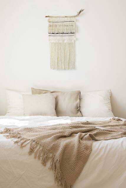 Boho Woven Wall Hanging Neutral Beige Cotton Tapestry With Tassels - image 1
