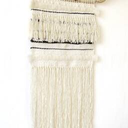Boho Woven Wall Hanging Neutral Beige Cotton Tapestry With Tassels - thumbnail 4