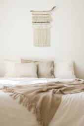 Boho Woven Wall Hanging Neutral Beige Cotton Tapestry With Tassels - thumbnail 1