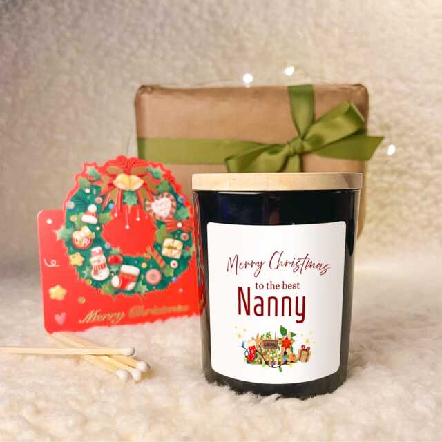 Personalised Nanny Garden Christmas Scented Candle Gift Set - Holiday Xmas With Free Card & Matches, Custom Grandma Granny - image 1