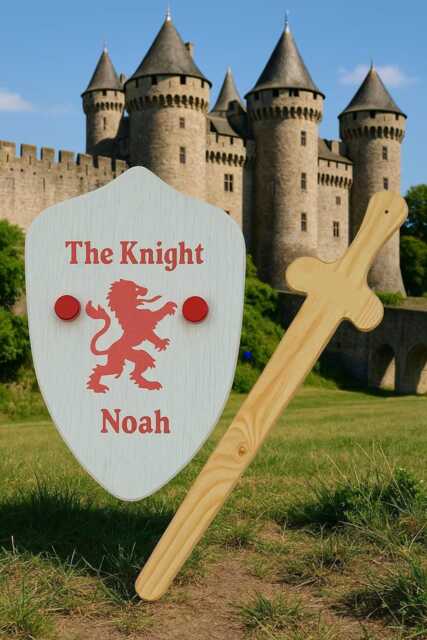 Wooden Sword & Shield, Personalised With Any Name, Handmade in England, Children's Toy - image 1