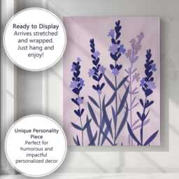 Soft Lilac Lavender Botanical Illustration Minimal Floral Art Canvas Wall Print Decor Picture Ready To Hang - thumbnail 3