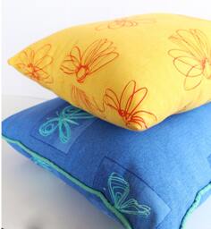 Blue Butterflies & Yellow Floral Pillow Cover - thumbnail 1