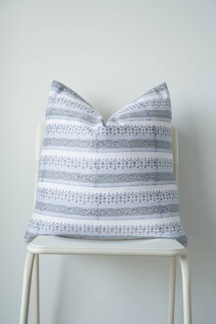 Block Print Pillow Cover Floral Batik, Natural Dyed - 20x20 - image 1