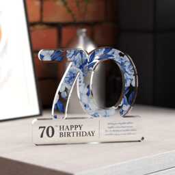 Personalised 70Th Birthday Trophy Plaque - Custom Acrylic Keepsake, Floral Happy Gift Sign, Unique Milestone For Her - thumbnail 2