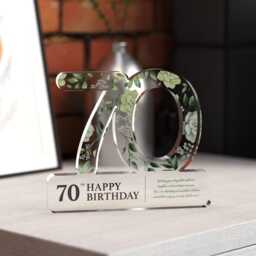 Personalised 70Th Birthday Trophy Plaque - Custom Acrylic Keepsake, Floral Happy Gift Sign, Unique Milestone For Her - thumbnail 3
