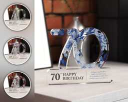 Personalised 70Th Birthday Trophy Plaque - Custom Acrylic Keepsake, Floral Happy Gift Sign, Unique Milestone For Her - thumbnail 1