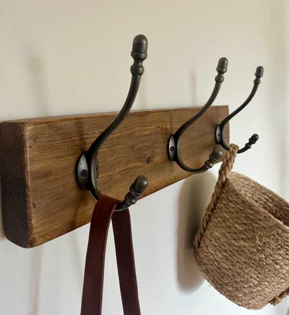 Handmade Rustic Coat Rack With Cast Iron Acorn Hooks - Hallway Hanger Farmhouse Wall Decor, Entryway Organizer UK Hand Made - image 1