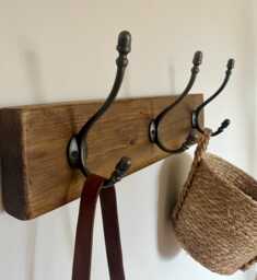 Handmade Rustic Coat Rack With Cast Iron Acorn Hooks - Hallway Hanger Farmhouse Wall Decor, Entryway Organizer UK Hand Made - thumbnail 1