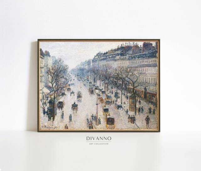 Winter Morning On Boulevard Montmartre Print, Camille Pissarro Cityscape Painting Wall Art, Parisian Scene Canvas, French Poster, Home Decor - image 1