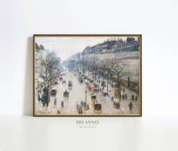Winter Morning On Boulevard Montmartre Print, Camille Pissarro Cityscape Painting Wall Art, Parisian Scene Canvas, French Poster, Home Decor - thumbnail 1