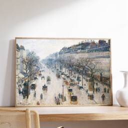 Winter Morning On Boulevard Montmartre Print, Camille Pissarro Cityscape Painting Wall Art, Parisian Scene Canvas, French Poster, Home Decor - thumbnail 2