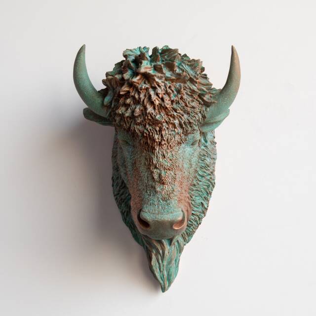 Faux Taxidermy Buffalo Bison Head - Wall Decor Copper Patina Bih74 - image 1