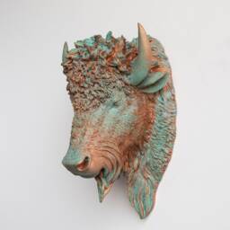 Faux Taxidermy Buffalo Bison Head - Wall Decor Copper Patina Bih74 - thumbnail 3