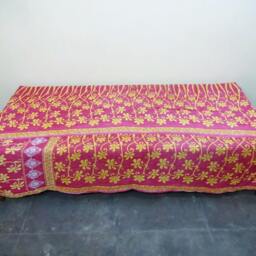 Handmade Floral Kantha Quilt Indian Cotton Twin Bedspread - thumbnail 4