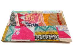 Handmade Floral Kantha Quilt Indian Cotton Twin Bedspread