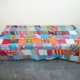 Handmade Floral Kantha Quilt Indian Cotton Twin Bedspread - thumbnail 2