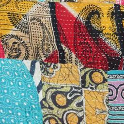 Handmade Floral Kantha Quilt Indian Cotton Twin Bedspread - thumbnail 3