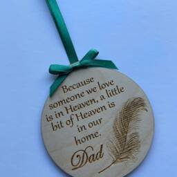 Memorial Bauble, Feather Bauble, Personalised Remembrance Christmas Decoration, Acrylic Engraved Wooden Bauble - thumbnail 3