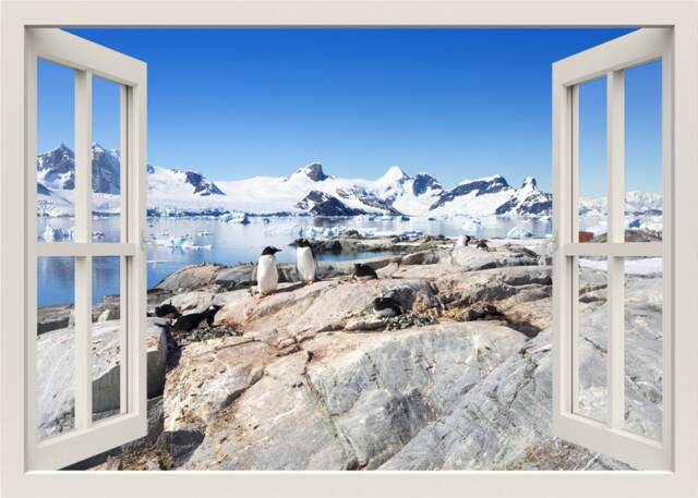 Penguins Wall Sticker, 3D Window Decal, Snow Iceberg Frame Home Living Room Decor