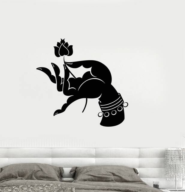 Vinyl Wall Decal Buddha Hand Yoga Studio Lotus Flower Meditation Room Hinduism Decor Stickers Mural - #2307Di - image 1