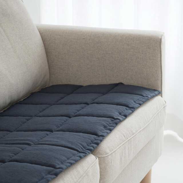 Linen Couch Slipcover For Dogs & Kids, Quilted Sofa Topper Pad, Two-Sided Seat Protector, Handmade Cover 50xcp - image 1