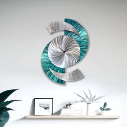 Teal Wall Clock Modern Metal Abstract Sculpture, 18x24 - thumbnail 3