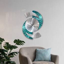 Teal Wall Clock Modern Metal Abstract Sculpture, 18x24 - thumbnail 4