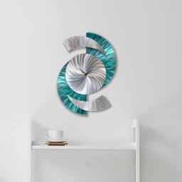 Teal Wall Clock Modern Metal Abstract Sculpture, 18x24 - thumbnail 2