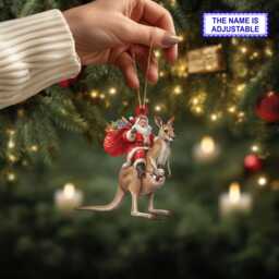 Santa Riding Kangaroo Acrylic 2D Flat Christmas Ornament, Festive Tree Hanging Holiday Decoration, Unique Kangaroo Gift - thumbnail 1