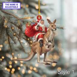 Santa Riding Kangaroo Acrylic 2D Flat Christmas Ornament, Festive Tree Hanging Holiday Decoration, Unique Kangaroo Gift - thumbnail 2