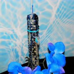 Inscribed Spell Candle Water - Undine Faerie, Natural Beeswax, Hand Rolled, Wicca, Pagan, Magic, Element - thumbnail 1