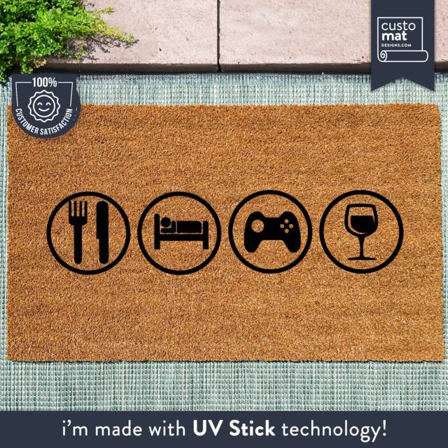 Eat, Sleep, Game, Wine Symbol Doormat - Welcome Mat Funny Gift Coir - image 1