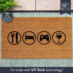 Eat, Sleep, Game, Wine Symbol Doormat - Welcome Mat Funny Gift Coir - thumbnail 1
