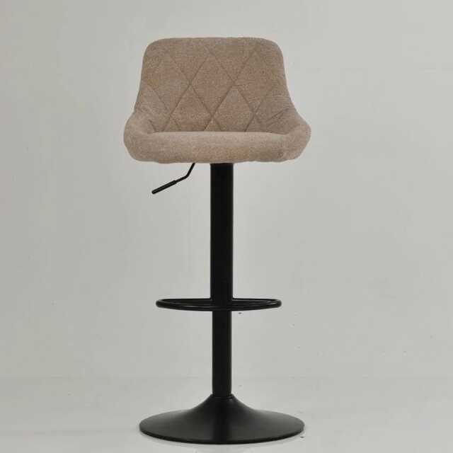 Stone Brown Fabric Bar Stool - Adjustable Swivel Breakfast With Backrest, Contemporary Black Base - image 1