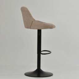 Stone Brown Fabric Bar Stool - Adjustable Swivel Breakfast With Backrest, Contemporary Black Base - thumbnail 2