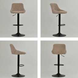 Stone Brown Fabric Bar Stool - Adjustable Swivel Breakfast With Backrest, Contemporary Black Base - thumbnail 4