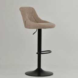 Stone Brown Fabric Bar Stool - Adjustable Swivel Breakfast With Backrest, Contemporary Black Base - thumbnail 3