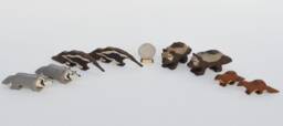 Hand Carved Wooden Noah's Ark Animals, Badgers, Anteaters, Wolverines & Weasels - thumbnail 1