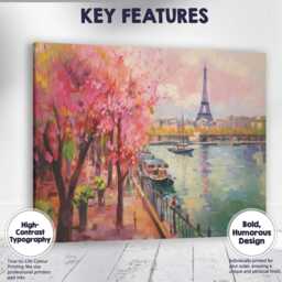 Pink Cherry Blossom Paris Riverside Eiffel Tower Impressionist Landscape Canvas Wall Art Print Decor Picture Ready To Hang - thumbnail 4